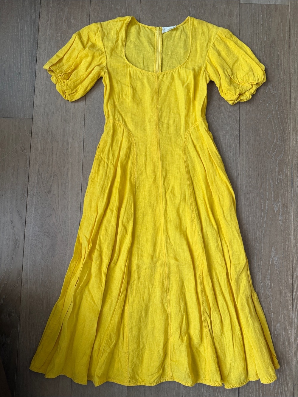 Three Graces London Yellow Puff-Sleeve Linen Maxi Dress